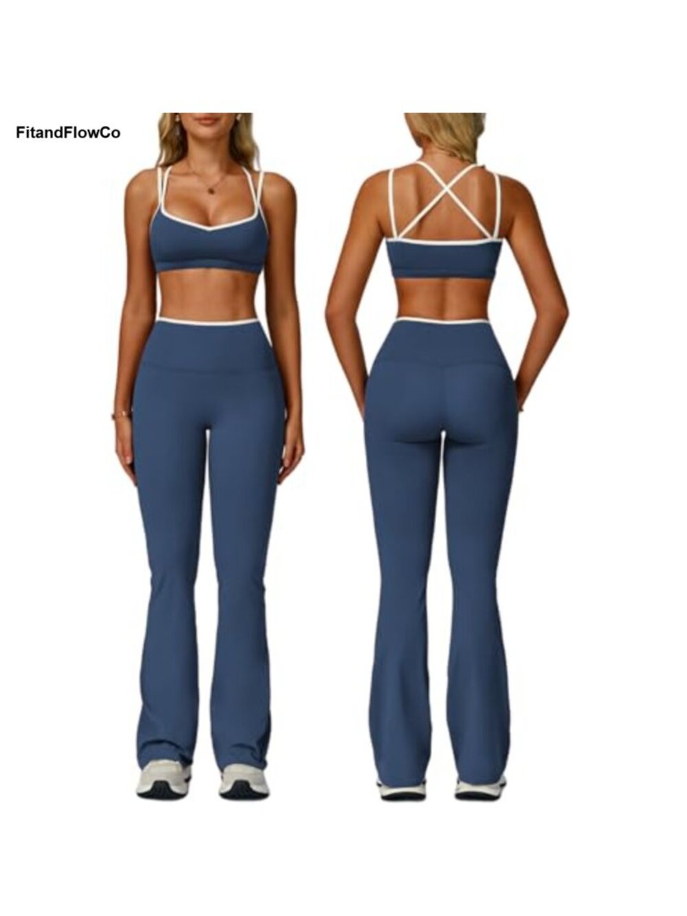 2 Piece Workout Set Strappy Sports Bra High Waist Flare Leggings